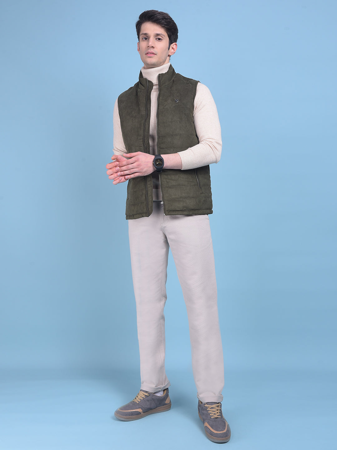 Olive Sleeveless Jacket-Men Jackets-Crimsoune Club