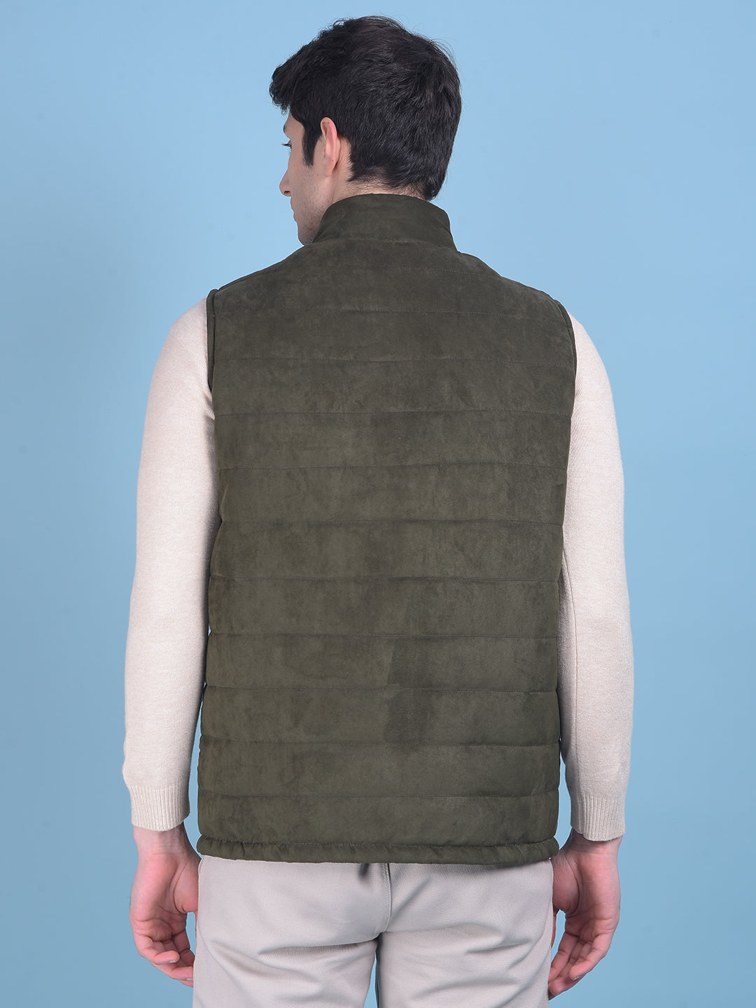 Olive Sleeveless Jacket-Men Jackets-Crimsoune Club