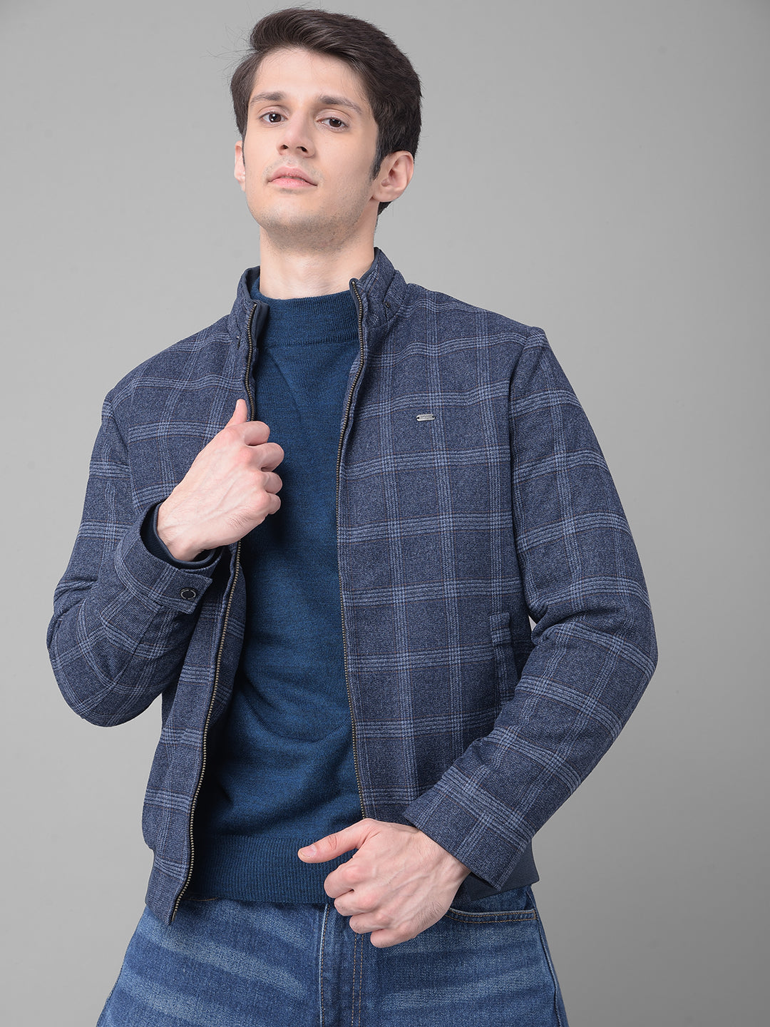 Blue Checked Tweed Jacket-Men Jackets-Crimsoune Club