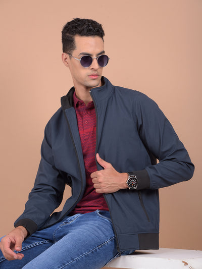 Navy Blue Bomber Jacket-Men Jackets-Crimsoune Club