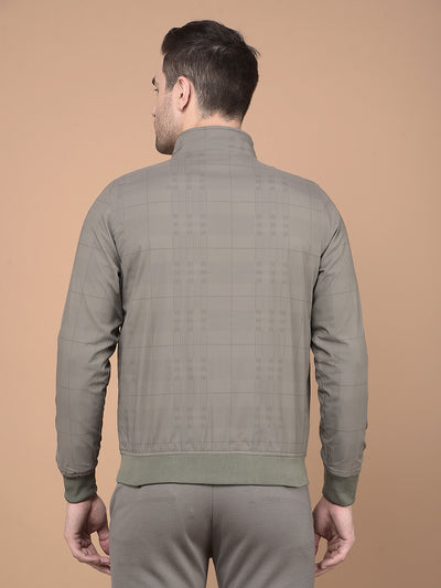 Khaki Printed Mock Neck Bomber Jacket-Men Jackets-Crimsoune Club