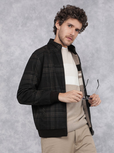 Brown Checkered Bomber Reversible Jacket-Men Jackets-Crimsoune Club