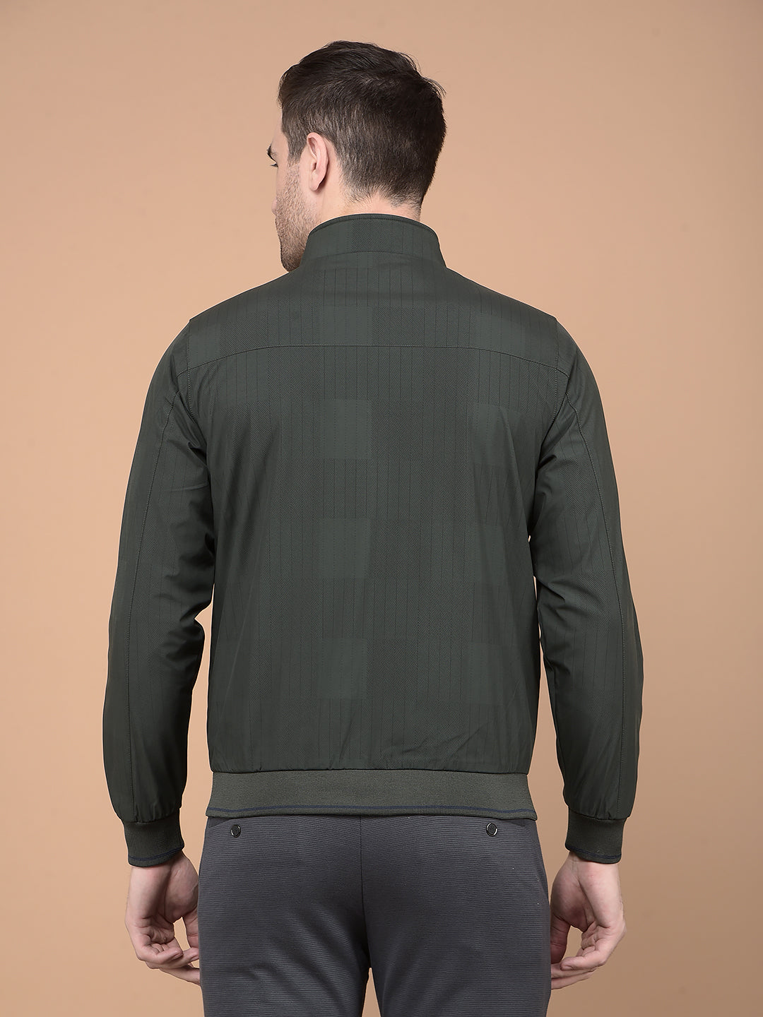 Green Printed Mock Neck Reversible Jacket