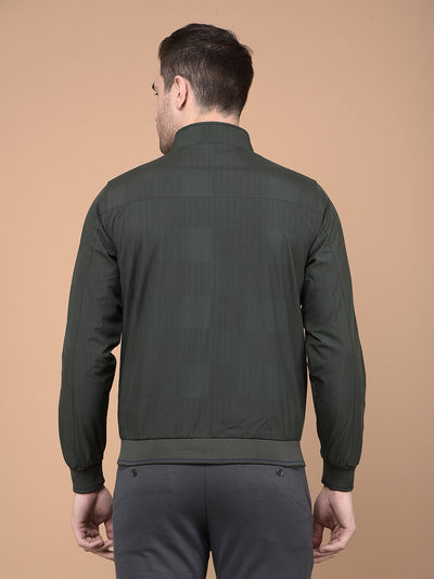 Green Printed Mock Neck Reversible Jacket-Men Jackets-Crimsoune Club