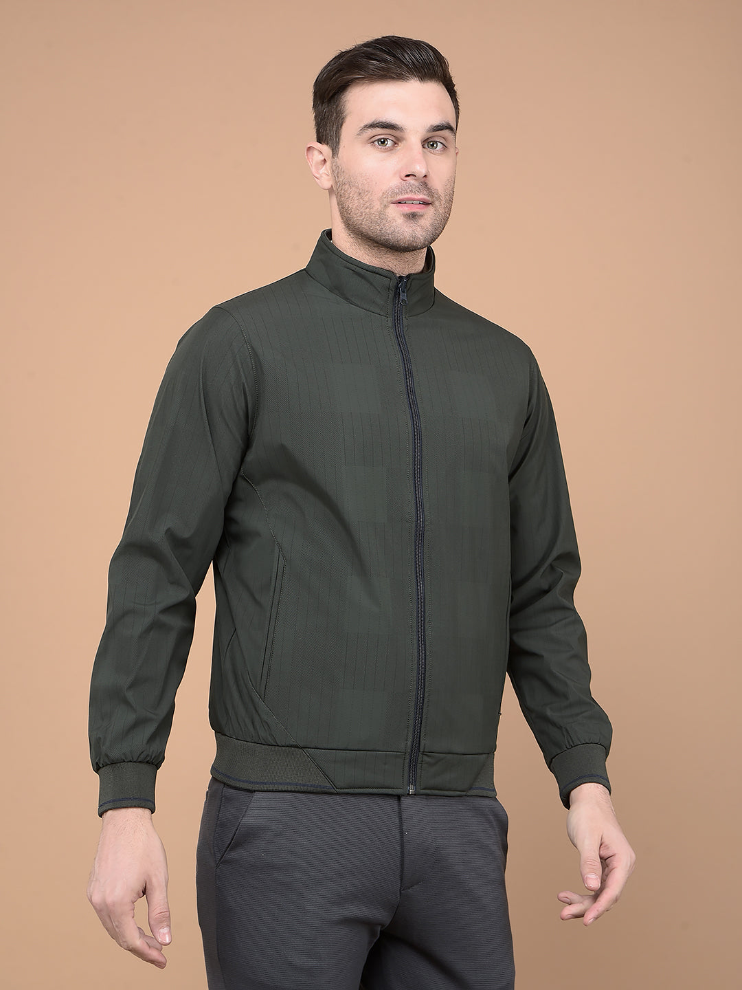 Green Printed Mock Neck Reversible Jacket-Men Jackets-Crimsoune Club