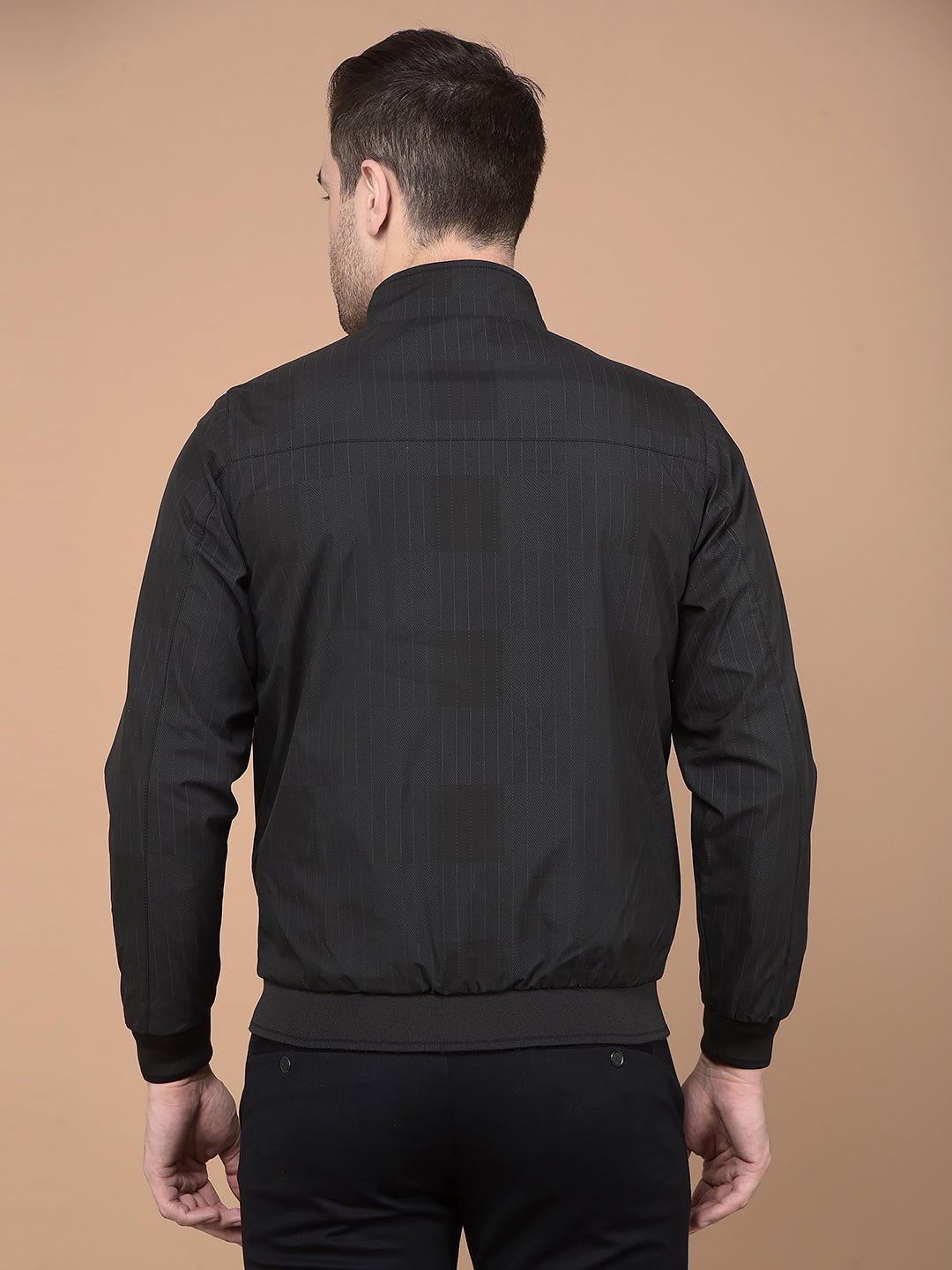 Black Printed Mock Neck Reversible Jacket-Men Jackets-Crimsoune Club