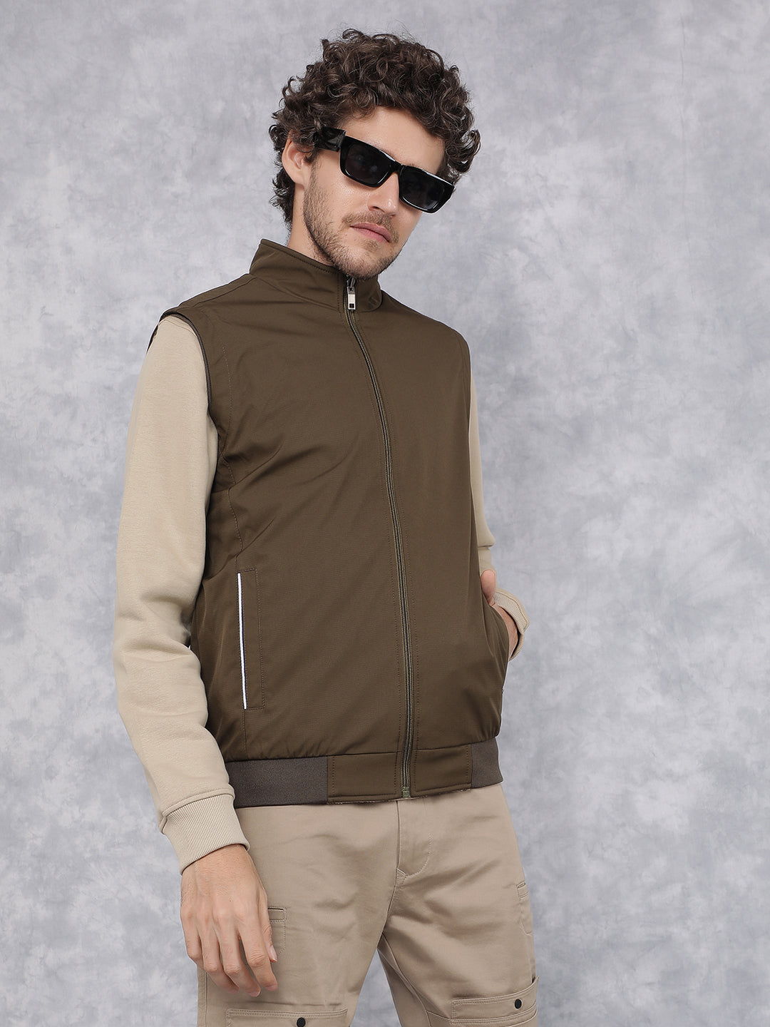 Olive Sleeveless Reversible Jacket-Men Jackets-Crimsoune Club