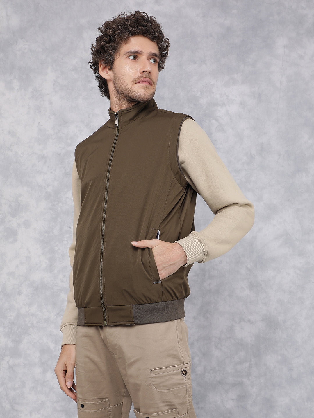 Olive Sleeveless Reversible Jacket-Men Jackets-Crimsoune Club