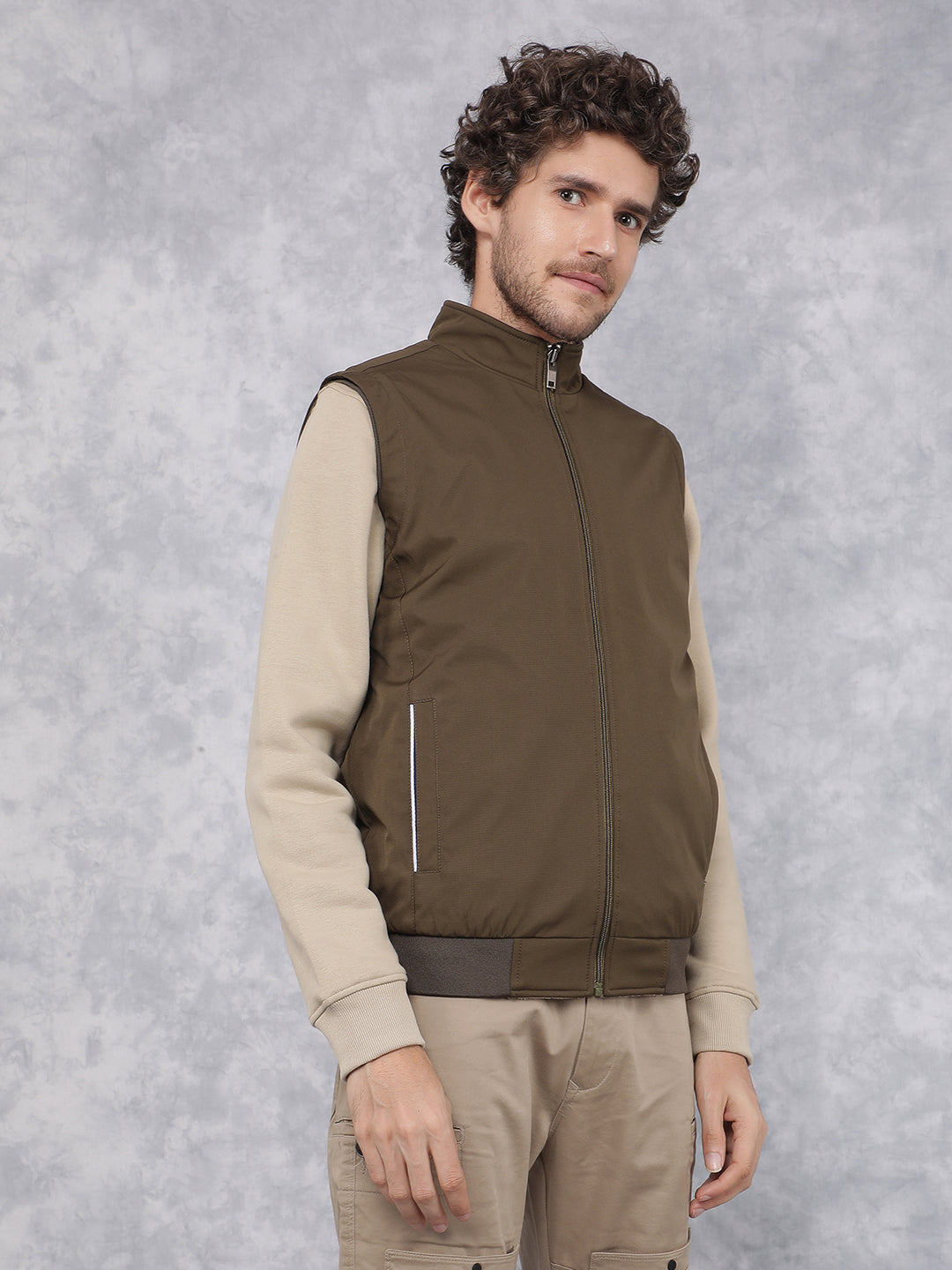 Olive Sleeveless Reversible Jacket-Men Jackets-Crimsoune Club