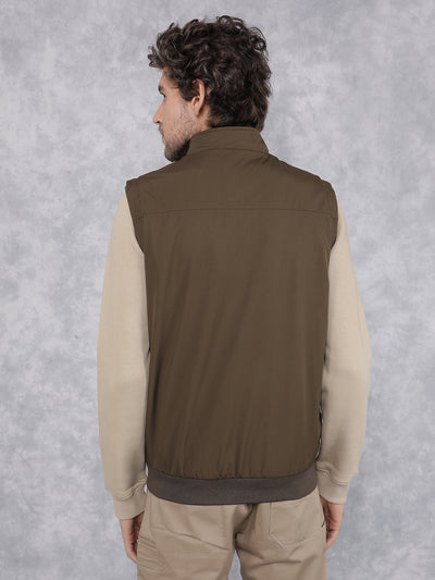 Olive Sleeveless Reversible Jacket-Men Jackets-Crimsoune Club