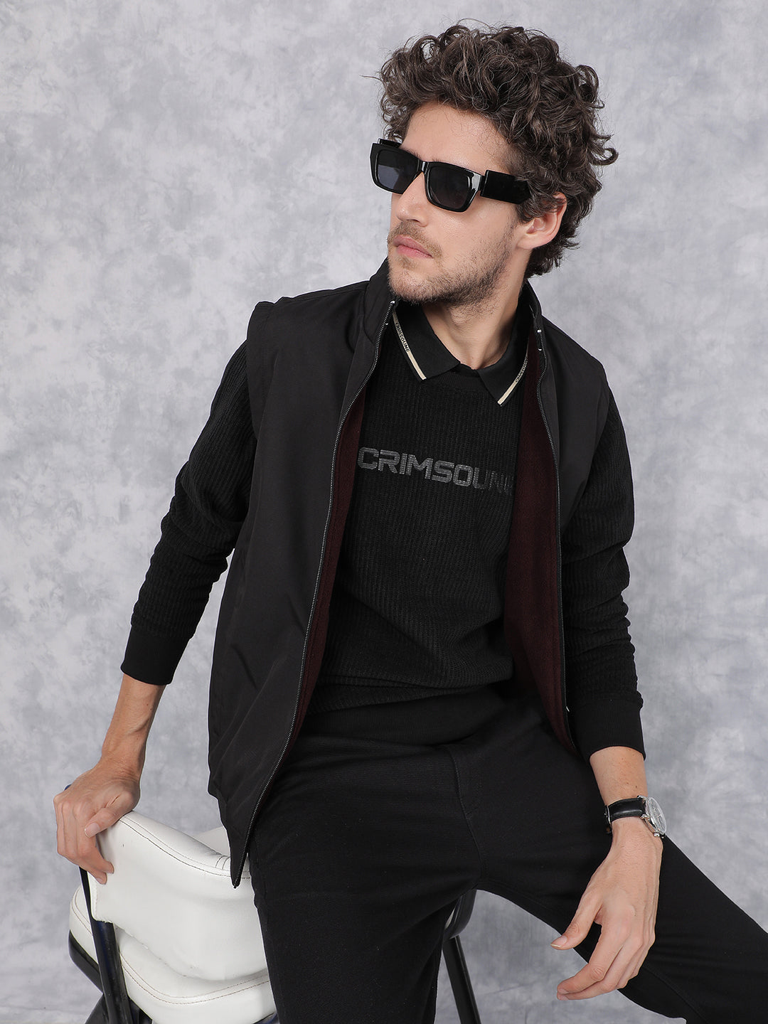 Black Sleeveless Reversible Jacket-Men Jackets-Crimsoune Club