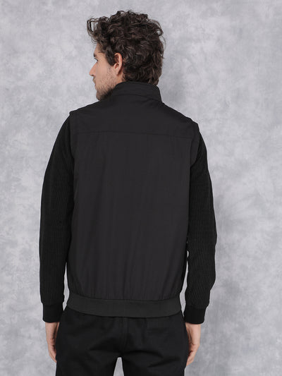 Black Sleeveless Reversible Jacket-Men Jackets-Crimsoune Club