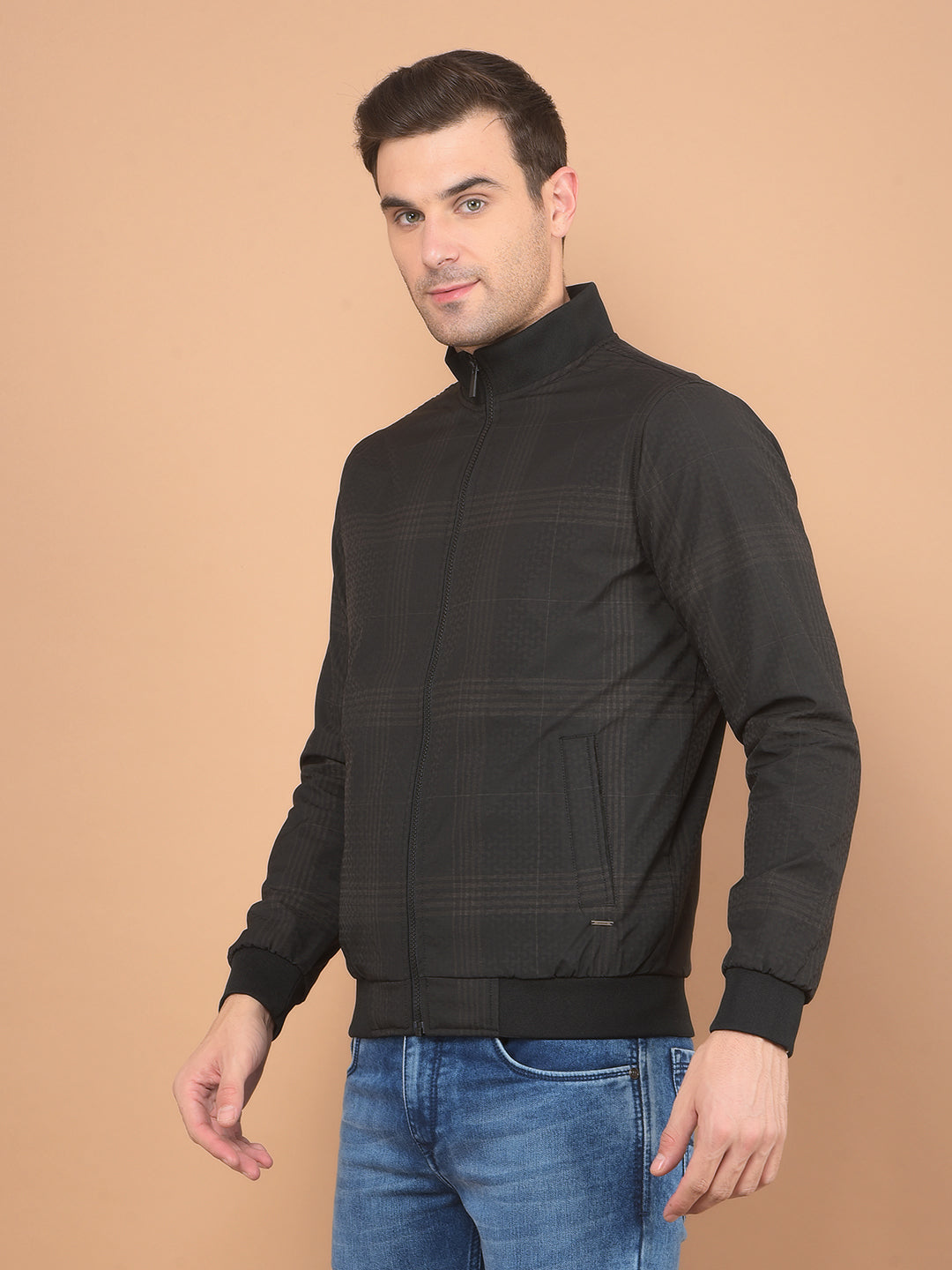 Black Checked Bomber Jacket-Men Jackets-Crimsoune Club