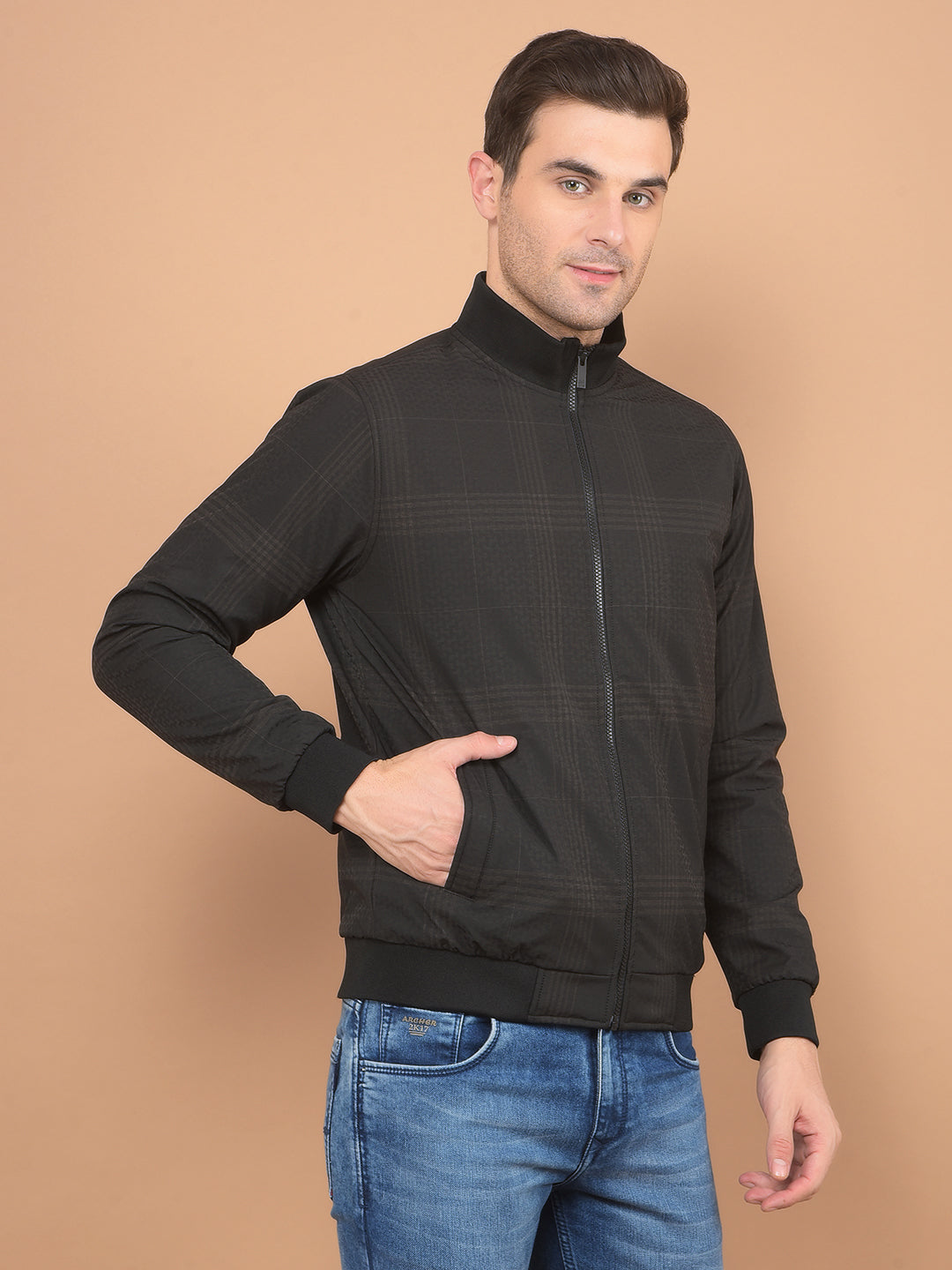 Black Checked Bomber Jacket-Men Jackets-Crimsoune Club