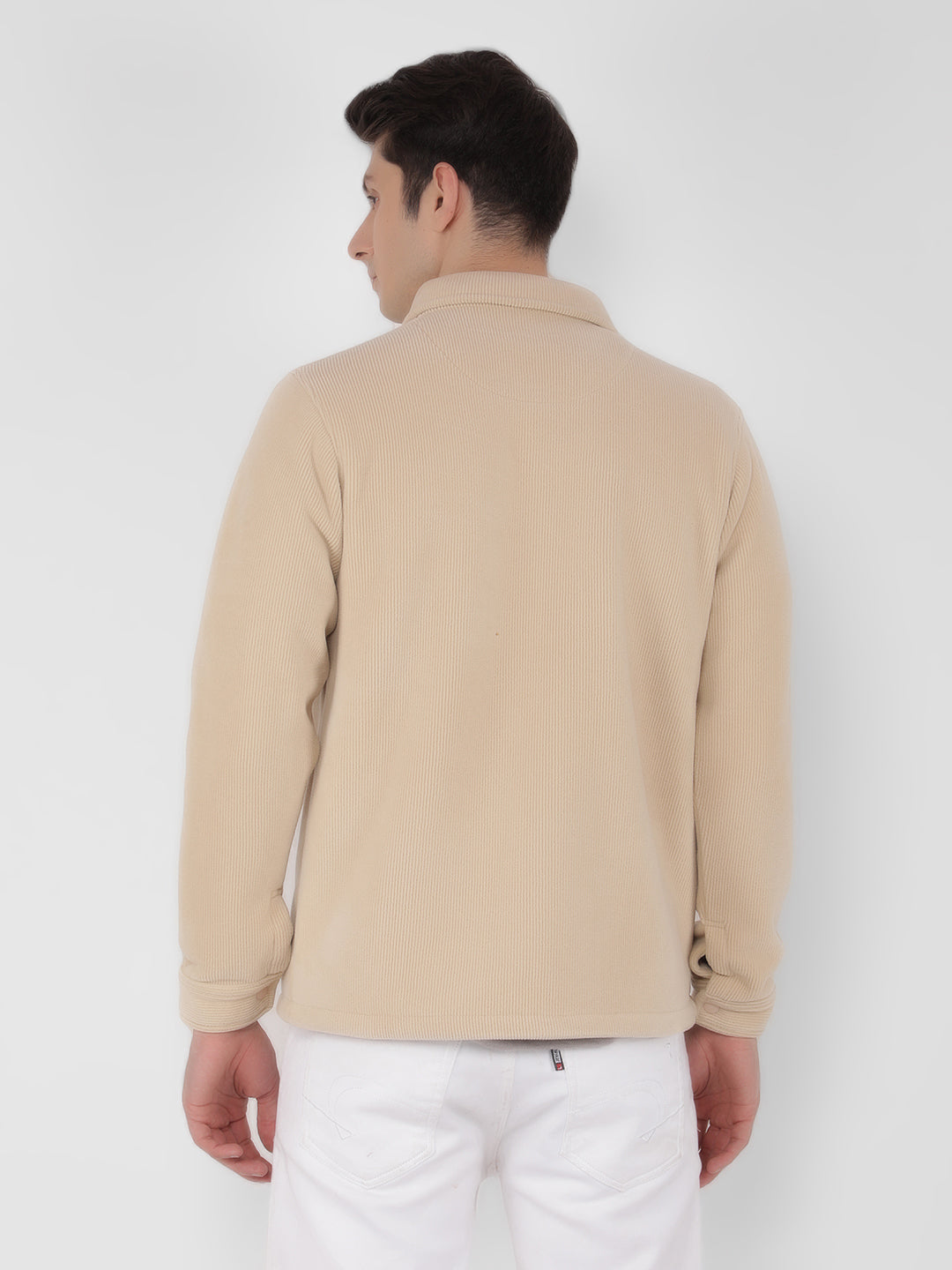 Beige Knitted Corduroy Shacket-Men Shackets-Crimsoune Club