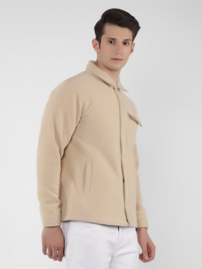 Beige Knitted Corduroy Shacket-Men Shackets-Crimsoune Club