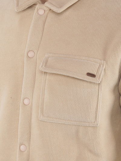 Beige Knitted Corduroy Shacket-Men Shackets-Crimsoune Club