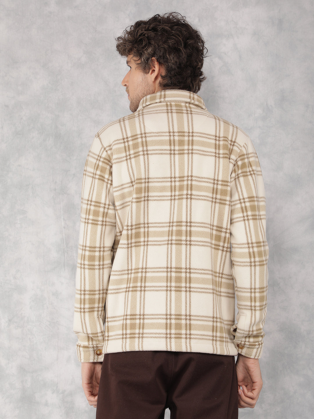 Beige Checkered Shacket-Men Shacket-Crimsoune Club