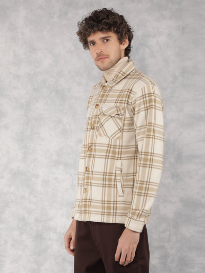 Beige Checkered Shacket-Men Shacket-Crimsoune Club