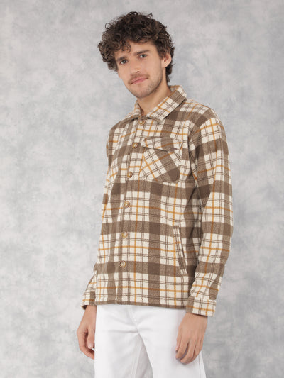 Brown Checkered Shacket-Men Shacket-Crimsoune Club