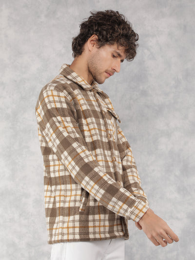 Brown Checkered Shacket-Men Shacket-Crimsoune Club