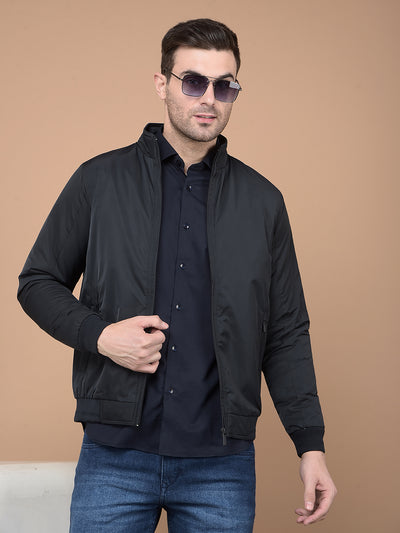 Navy Blue Mock Neck Bomber Jacket