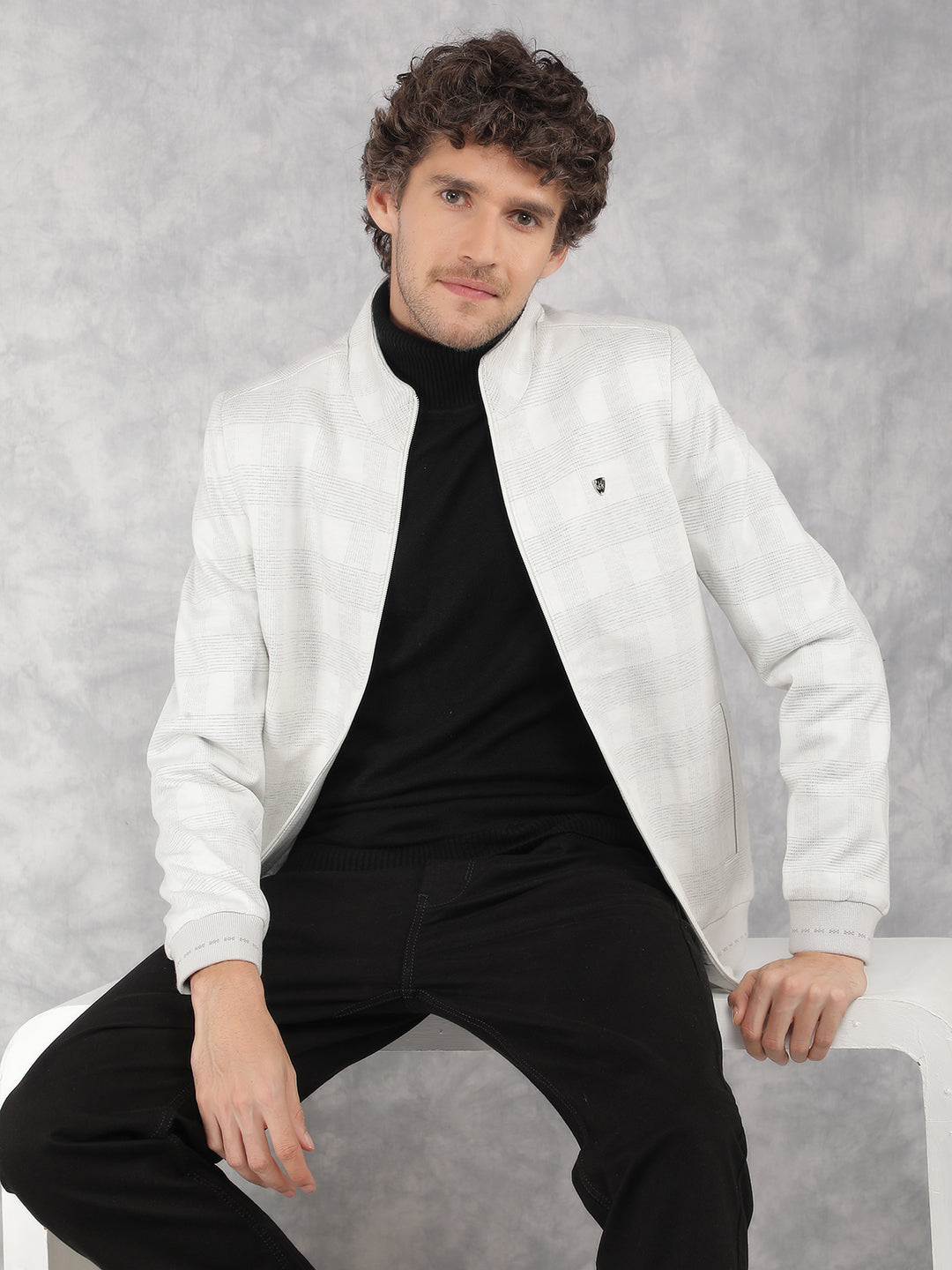 White Checkered Bomber Jacket-Men Jackets-Crimsoune Club