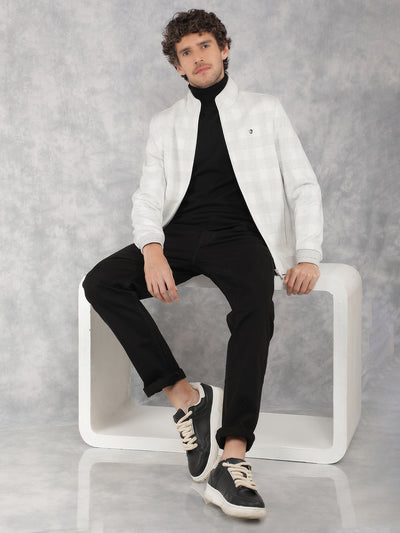 White Checkered Bomber Jacket-Men Jackets-Crimsoune Club