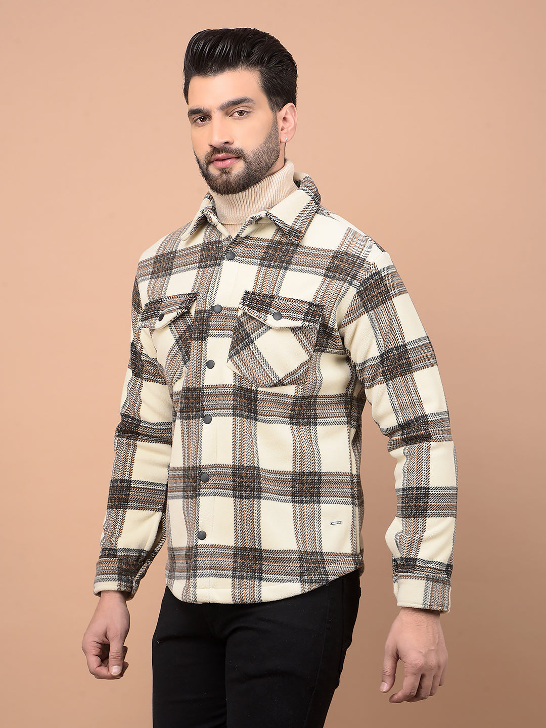 Brown Checked Shacket-Men Shackets-Crimsoune Club