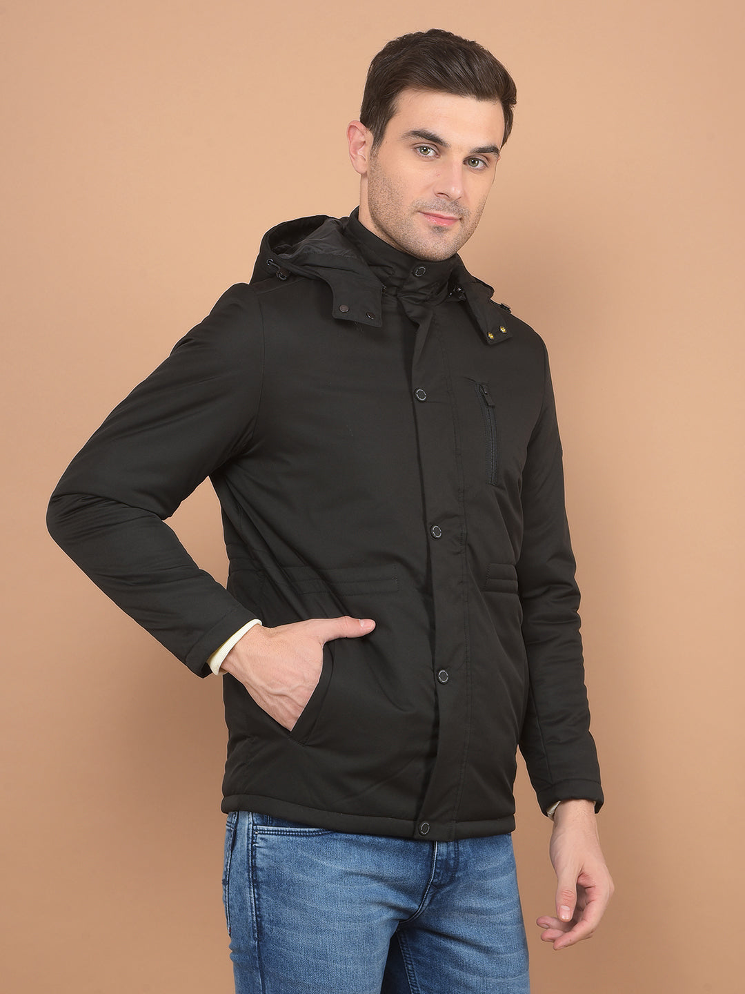 Black Hooded Jacket-Men Jackets-Crimsoune Club