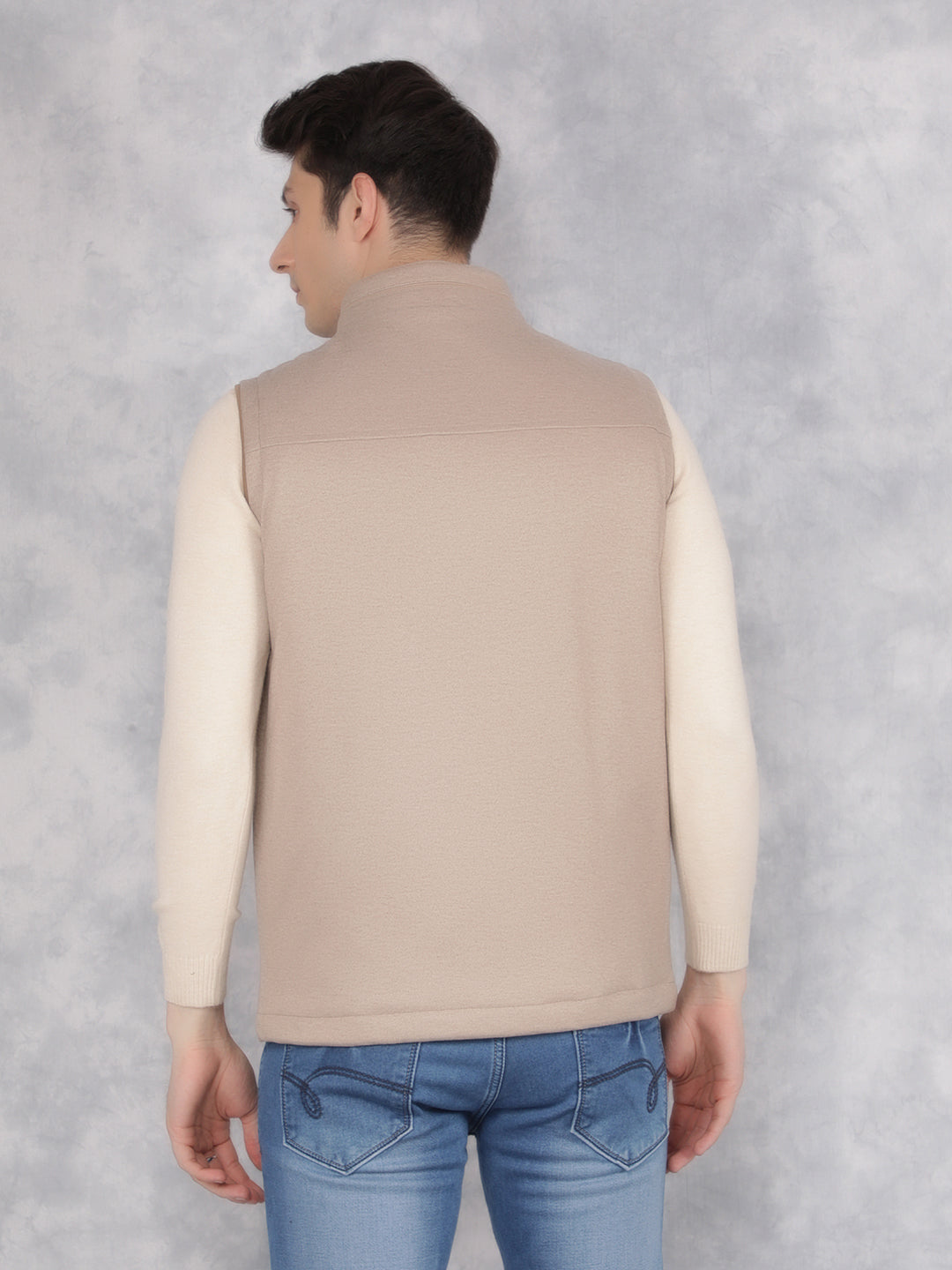 Beige Sleeveless Jacket-Men Jackets-Crimsoune Club