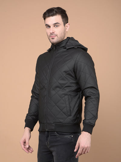 Black Hooded Neck Puffer Jacket