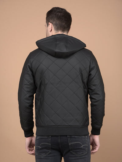 Black Hooded Neck Puffer Jacket-Men Jackets-Crimsoune Club