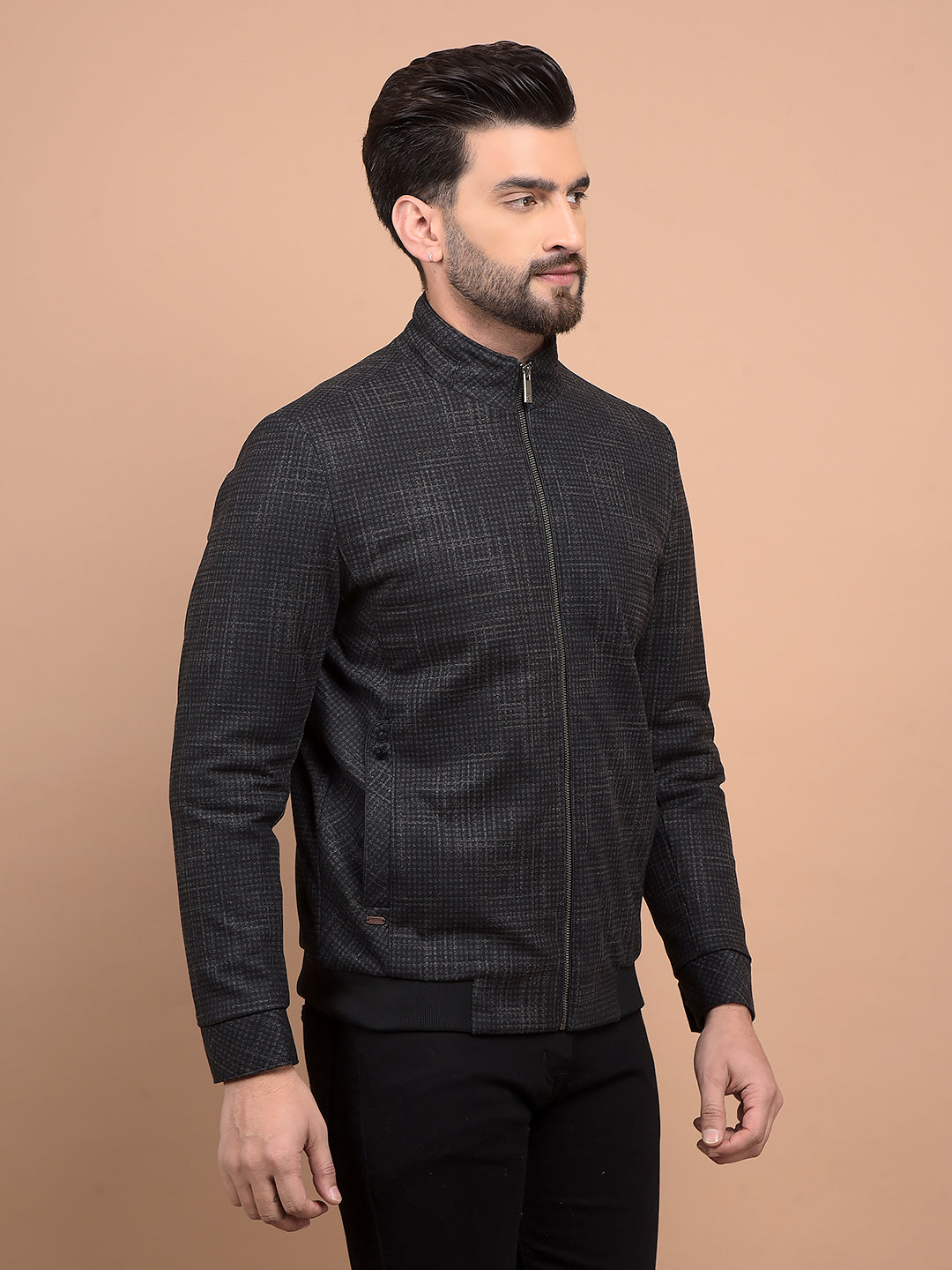 Black Jacquard Bomber Jacket-Men Jackets-Crimsoune Club