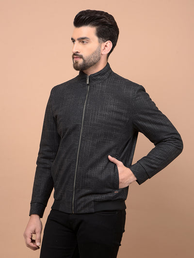 Black Jacquard Bomber Jacket-Men Jackets-Crimsoune Club