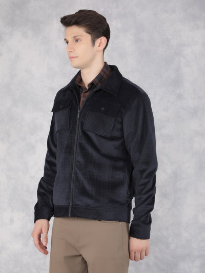 Navy Blue Printed Jacket-Men Jackets-Crimsoune Club