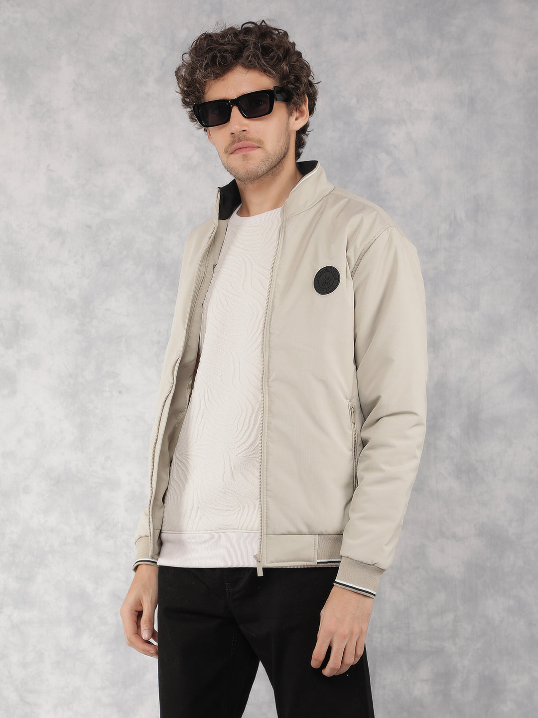 Beige Bomber Jacket-Men Jackets-Crimsoune Club