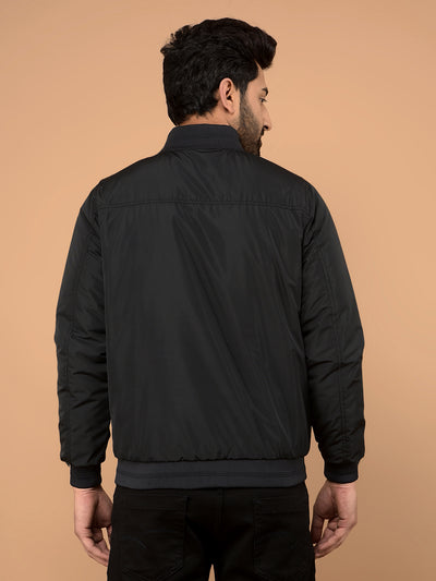 Black Mock Neck Bomber Reversible Jacket-Men Jackets-Crimsoune Club