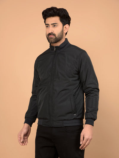 Black Mock Neck Bomber Reversible Jacket-Men Jackets-Crimsoune Club