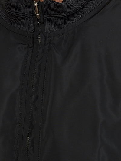 Black Mock Neck Bomber Reversible Jacket-Men Jackets-Crimsoune Club