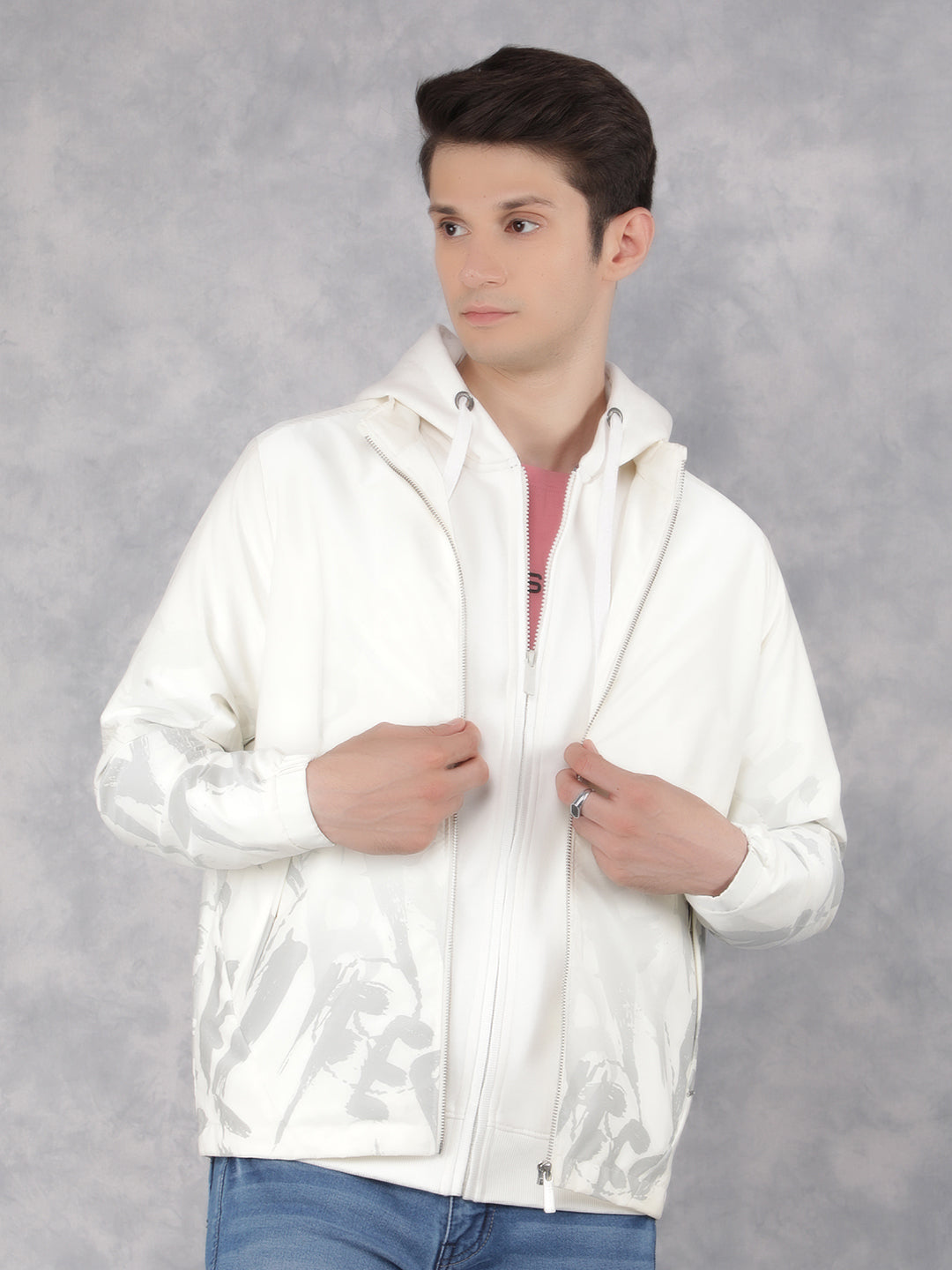 White Typographic Print Jacket-Men Jackets-Crimsoune Club