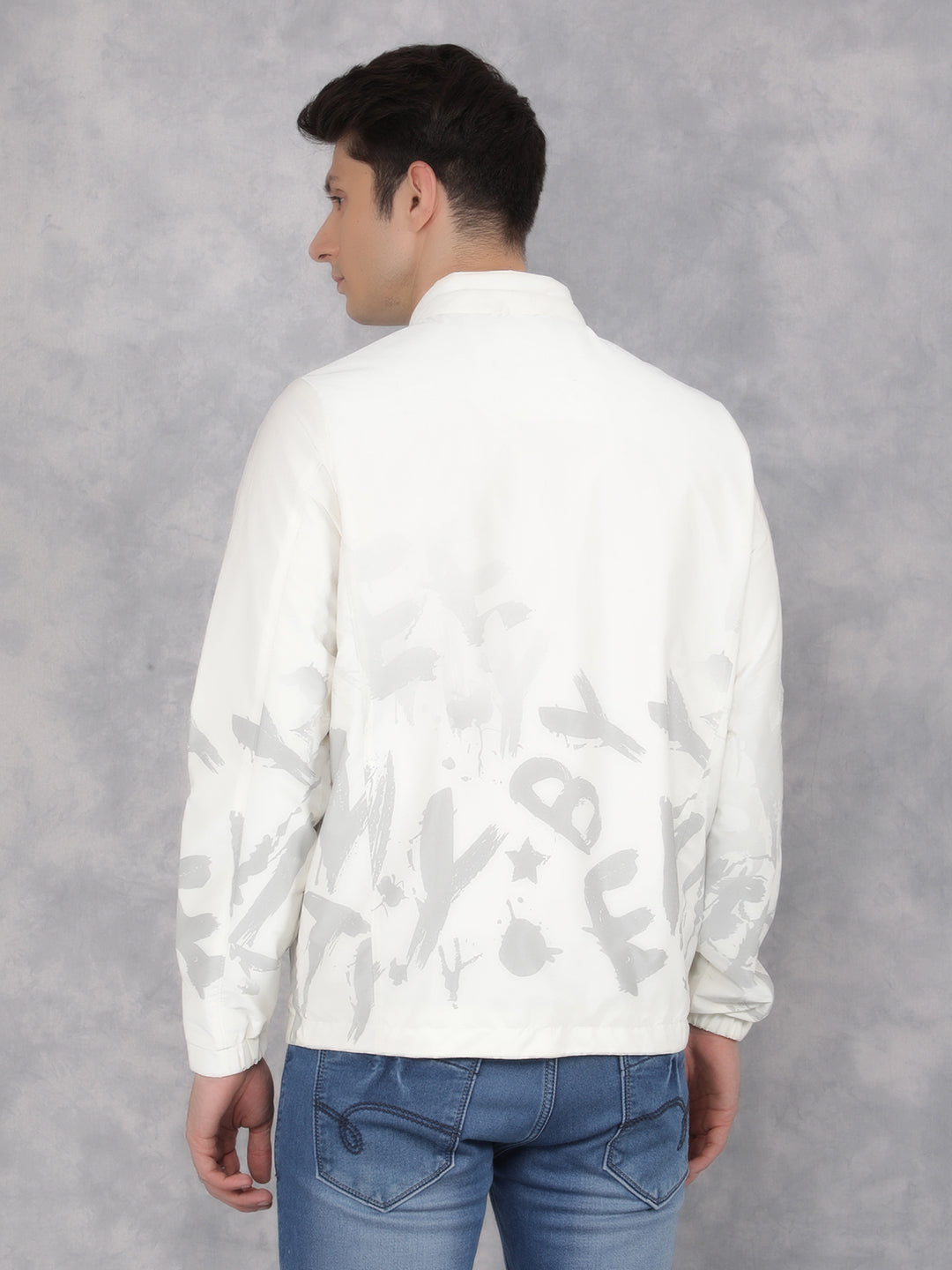 White Typographic Print Jacket-Men Jackets-Crimsoune Club