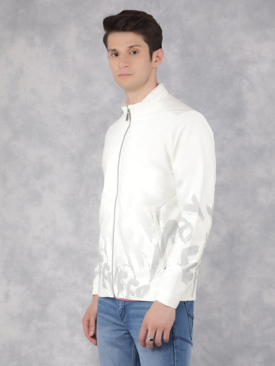 White Typographic Print Jacket-Men Jackets-Crimsoune Club