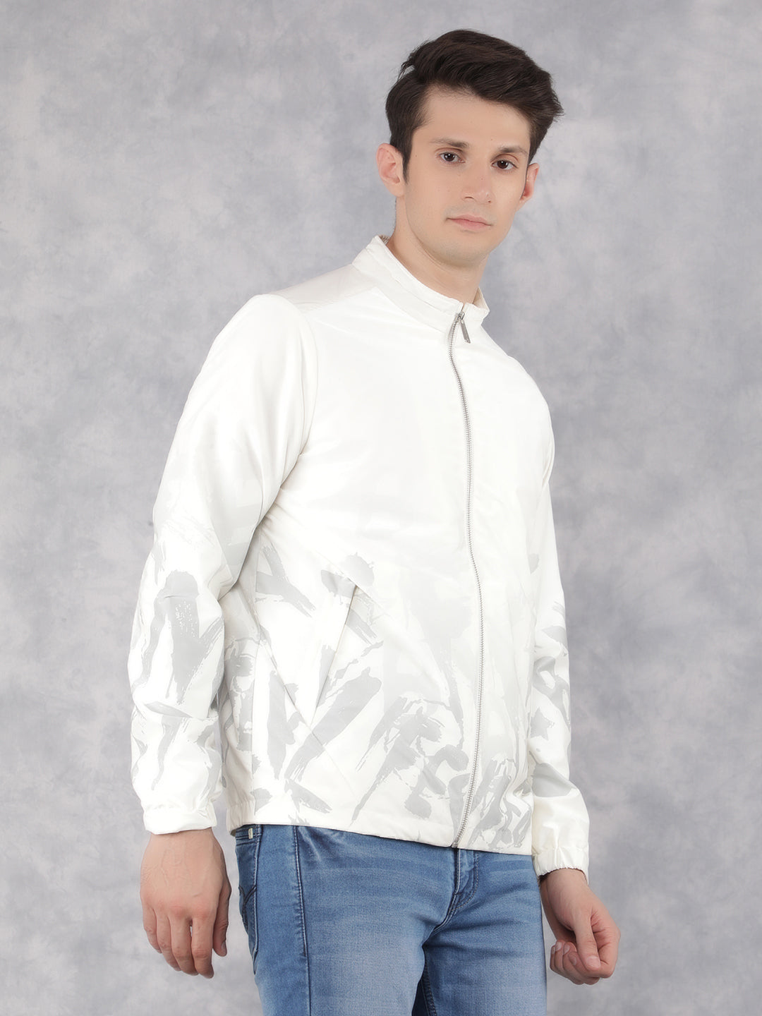 White Typographic Print Jacket-Men Jackets-Crimsoune Club