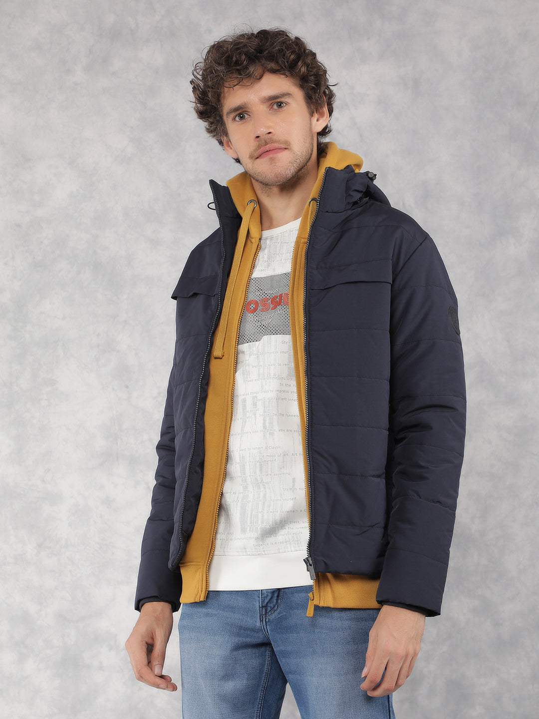 Navy Blue Padded Jacket-Men Jackets-Crimsoune Club