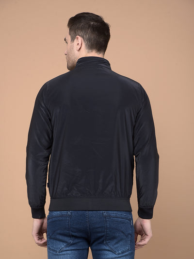 Navy Blue Mock Neck Bomber Jacket-Men Jackets-Crimsoune Club