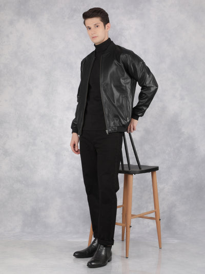 Black Leather Jacket-Men Jackets-Crimsoune Club