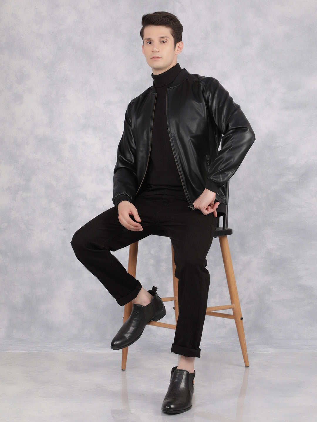 Black Leather Jacket-Men Jackets-Crimsoune Club