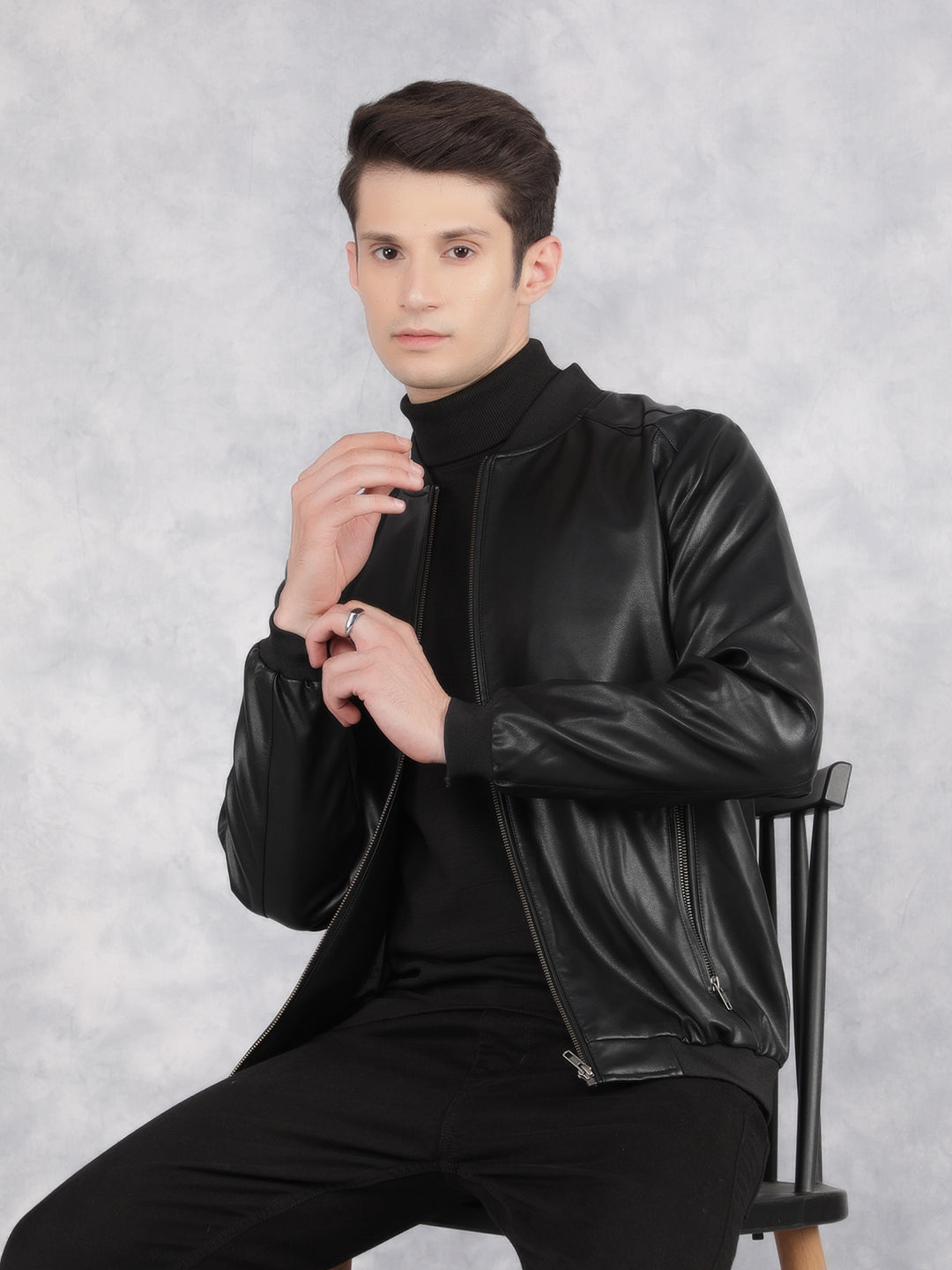 Black Leather Jacket-Men Jackets-Crimsoune Club