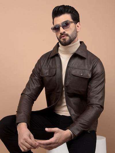 Brown Leather Jacket-Men Jackets-Crimsoune Club